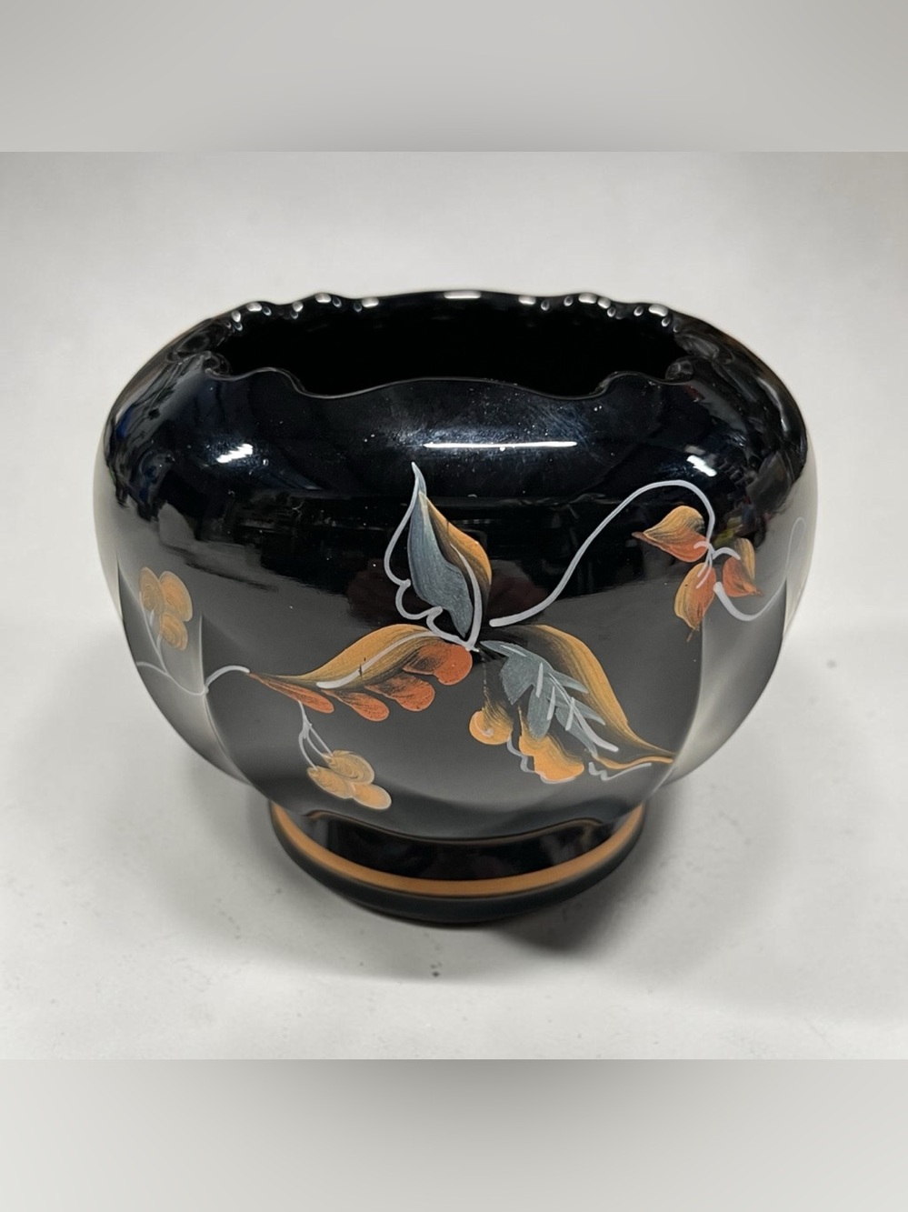 Signed by CEO George W Fenton Fenton black glass rose bowl